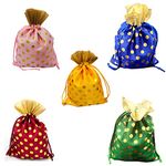 3A Featuretail 18CM X 25CM Large Polka Dot Drawstring Bags Pouches Potli for Gift Wedding Jewelry Packaging Bridal Party Favors for Women (25pc Set, 5 Color - Pink,Yellow,Maroon,Green,Blue)