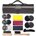 YUET Shoe Polish Kit Cleaning Shine Care Barrel Set For Brown Black Leather With Brush Travel Case Luxury Premium Soft Horsehair Bristle Dauber, Wooden Applicator, Shoehorn, Cloth 12 Piece Brown Pouch