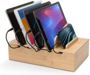 Prosumer's Choice Natural Bamboo Charging Station Rack for Smartphones and Tablets | Simple All-in-one Organizer, with Removable Dividers, Perfect to Work from Home