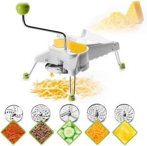 IBILI Rotary Cheese Grater 5 in 1 with Hand Crank, Mandoline Slicer for Kitchen, Cheese Shredder, Made in Spain, Includes 5 Stainless Steel Interchangeable Discs, (Discs Dishwasher Safe)
