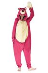 Verycos Adult Women Cosplay Costume Huggin Strawberry Pajamas Bear Plush Jumpsuit Sleepwear, Strawberry, Large