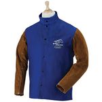 BLACK STALLION Hybrid 9 oz. FR and Cowhide Welding Coat - 30" Royal Blue/Brown - (Medium)