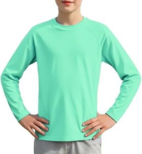 Boys Athletic Moisture Wicking Shirt Long Sleeve Spring Hiking Camping T-Shirt(Mint,14-16)