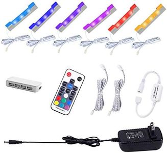 AIBOO LED Under Cabinet Bookshelf Lights Kit for Glass Edge Shelf Back Side Lighting Using Flexible Cable and Clip with RF Remote(6 Lights,RGB)
