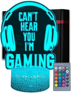 ARERG Can't Hear You I'm Gaming Night Light, 3D Illusion Gaming Accessories lamp for Desk, Dimmable 16 Color Changing Headphone Lightup Game Signs, Boys Teens Gamer Gifts Game Zone Video Room Decor