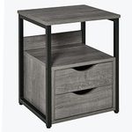 HOMCOM Nightstand with 2 Drawers, Industrial Side Table with Storage Shelf, Accent End Table for Bedroom, Grey