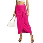 Witsmile Maxi Wrap Skirts for Women Boho Long Length High Waist Maxi Skirt with Slit(Ruby Red,L)