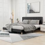 alazyhome Upholstered Platform King Size Bed Frame with Headboard Wooden Slats Support No Noise Easy Assembly Black Linen