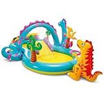 Intexca Children Kids Outdoor Dinoland Inflatable Kiddie Pool Center with Slide for Ages 3+ 131 x 90 x 44