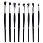 MSQ Eye Makeup Brushes 8pcs Eyeshadow Makeup Brushes Set with Soft Synthetic Hairs & Real Longer Wood Handle for Eyeshadow, Eyeliner, Blending, Lip(Black)…