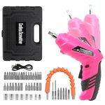 Cordless Screwdriver, 47 in 1 Rechargeable Electric Screwdriver with LED Light, 3.6V Rechargeable Screw Gun, 3 N.m Drill Drivers Ideal for Furniture Assembly, Home DIY Projects (Pink)