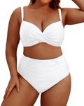 Aqua Eve Women Plus Size Underwire Bikini Two Piece Swimsuit High Waisted Tummy Control Bathing Suit, White, 22 Plus