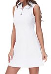 JINSHI Women's Sleeveless Polo Dress Breathable Cotton Casual Sports Golf Tennis Polo Dress White Size S