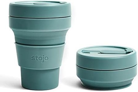 Stojo Collapsible Travel Cup - Eucalyptus, 12oz / 355ml - Reusable To-Go Pocket Size Silicone Cup for Hot and Cold Drinks - Perfect for Camping and Hiking - Microwave & Dishwasher Safe