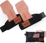 Frelaxy lifting Grips Women and Men, Weight lifting Wrist Straps with Cushion Wrist Loop, Double Layer Leather, and Storage Pouch, Gym Gloves for Deadlift and Powerlifting (Pink/Black)