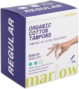 Marlow 100% Organic Cotton Easy Glide Tampons with Compact Plant Based BPA Free Applicator, Chlorine Free, Toxin Free, Hypoallergenic, Dermatologically Tested, Fragrance Free, Regular, 54 Count