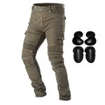 Motorcycle Riding Pants Denim Jeans for Men Motocross Racing Armor Pants with Upgrade Detachable CE Certified Knee Hip Protector Pads Army Green S-3XL (XXXL=38)