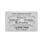 to My Gorgeous Wife, Engraved Wallet Cards for Wife, Love Gifts for Wife, Anniversary Present Card for Wife Her, I Love You with All My Heart, Wife Gift from Husband, Birthday Valentines