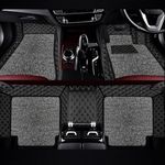 NEXTA 7D Premium Faux Leather II Double Stitching II 7 Layer Protection Custom Fitted Car Floor Tray Mats for Nissan Terrano - (Black with Silver Stiching)