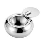 Stainless Steel Ashtray with Lid, Cigarette Ashtray for Indoor or Outdoor Use