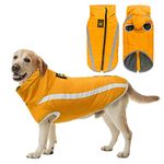 BATTILO HOME Dog Raincoat Can Cover The Tail, Hidden Buckle, Waterproof Dog Warm Jacket for Fall Winter, Rainproof Coat with Adjustable Neck & Reflective Stripes for Medium Large Dogs(4XL,Yellow)