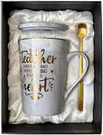 Best Teacher Appreciation Gifts for Men Women, Funny Birthday Thank You Gifts for Teachers - A Teacher Takes A Hand Opens A Mind Touches A Heart - 14Oz Grey Coffee Mug Printed with Gold, Lid, Gift Box