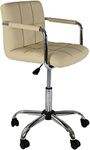 Bhumika Overseas Faux Leather Height Adjustable Swivel Office Computer Armrest Desk Office Chair 360 Degree Rotate with Chrome Coated Metal Base & Castor Wheels Beige Colors