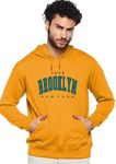 Earthstick Men's Full Sleeves Regular Fit Hooded Fleece Printed BROOKLYN Hooded Sweatshirt For Winter Wear (XXL, Mustard)