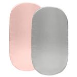 SiinvdaBZX 2 Pcs Satin Bassinet Sheets for Baby Hair, Silky Soft Bassinet Fitted Sheets for Hourglass, Oval & Rectangular Bassinet Mattress (Light Grey & Pink)