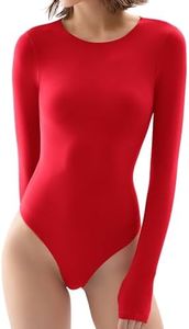 PUMIEY Long Sleeve Bodysuit For Women Sexy Crew Neck Tops Body Suits Womens Fall Red Bodysuits Ruby XX-Large