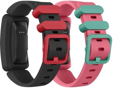 Meliya 2 Straps Compatible with Fitbit Ace 2 strap for Kids, Waterproof Soft Resilient Sport Adjustable Replacement Wristbands Activity Tracker for Fitbit Ace 2, Black+Watermelon Red