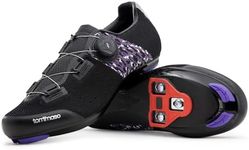 Tommaso Pista Aria Elite Women's Indoor Cycling Ready Cycling Shoe and Bundle - Black/Purple - Look Delta - 38