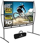 Projector Screen with Stand Foldable Portable Movie Screen（16：9）, HD 4K Double Sided Indoor Outdoor Projection Screen for Home Theater (100 Inch) …