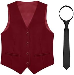 MagicSite Boys Vest with Tie Kids Formal Burgundy Suit Vest For Little Boy Size 4