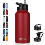 HASLE OUTFITTERS 32 oz Insulated Water Bottle Stainless Steel Double Walled Vacuum Sports Water Bottle with 2 Lids (Straw and Spout Lid) for Gym Camping Hiking(Red,1)