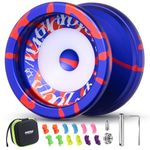 MAGICYOYO V6S LOCUS Responsive Yoyo for Kids 8-12, Metal Fingerspin Trick Yo Yo Professional for Adults, with Unresponsive Bearing+12 Yo-yo Strings+Bearing Tool+Carry Case Bag (Blue Red)