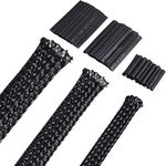 50ft PET Expandable Braided Cable Sleeve, Wire Loom Wire Braid Sleeving with 127 Pieces Shrink Tube for Audio Video and Other Home Device Cable Automotive Wire (Black, 1/2 Inch, 1/4 Inch, 3/8 Inch)