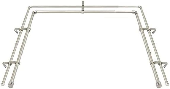 HOTOZON 1 Inch Heavy Duty Double Bay Window Curtain Rod,36-72 Inch Telescoping Center Rod, 20-36 Inch Adjustable Side Rod Set, Antique Silver, End Cap Finials