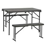 Outsunny 72" Folding Picnic Table Set, 2 Benches, 3-Piece Outdoor HDPE German Style Biergarten Foldable Beer Table for 4, Dark Grey