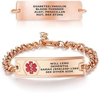 Divoti Custom Engraved Medical ID Alert Bracelet, 4-Line Personalized Conditions | 5.5-9" Stainless Steel Rope Chain with Secure Lobster Claw/RG-RE/Medium:7.5/8.5"