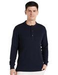 Amazon Brand - Symbol Men's Regular Fit Solid Long Sleeve Henley Neck Waffle T-Shirt (SYM-M-A24-TS-201_Navy XL)