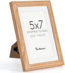 5x7 Picture Frame, Solid Oak Wood 5 x 7 Frame with Plexiglass, 5 by 7 Photo Frame for Wall & Tabletop Display, 5x7 Picture Frame Matted to 4x6, Natural Oak Color, 1 Pack