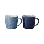 Denby - Studio Blue 2 Piece Ridged Mug Set - Dishwasher, Microwave Safe Crockery 400ml, 13cm - Ceramic Stoneware Tableware - Chip & Crack Resistant Coffee and Tea Mugs