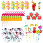 Cocktail Accessories for Drinks,80pcs Cocktail Decorations Party Pack Including Drink Umbrellas,Stirring Stirrers, reuseable paper Straws,Sparkler Sticks for Summer Beach Party Food Drink Decoration