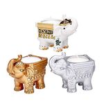 FASHIONCRAFT 92434 Gold Good Luck Indian Elephant Candle Holder, Wedding Party Favors, Elephant Centerpiece, Set of 3 Different Design Elephant Candles