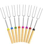 Marshmallow Roasting Sticks with Wooden Handle Extendable Forks Set of 8Pcs 32Inch Telescoping Smores Skewers for Hot Dog Campfire Camping Stove BBQ Tools