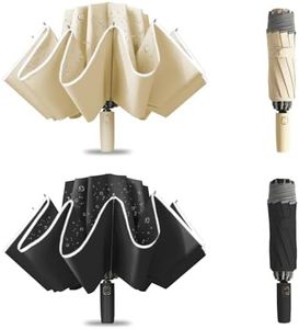 Damp away Compact Travel Umbrella, Portable Reverse Folding Car Umbrella, Large Windproof and Waterproof Inverted Umbrella, Automatic, 10 Ribs, 2PACK (BLACK & KHAKI)