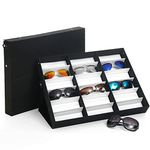 Trintion 18 Slots Sunglass Storage Case Glasses Display Case Portable Eyeglass Box Dust Proof Glasses Storage Box with Cover Holder Tray Organizer Box Jewelry Display Collection Box 47x38x6.5cm