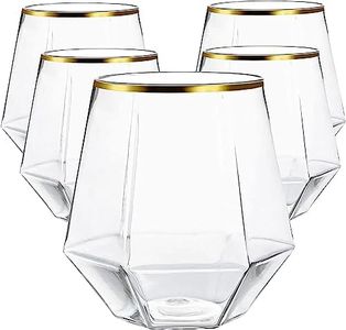 24 count Diamond Unbreakable Stemless Plastic Wine Champagne Glasses Disposable Shatterproof BPA-Free Wine Glasses Indoor Outdoor Ideal for Home Office Bars, Wedding 12 Ounce Cup (Gold)