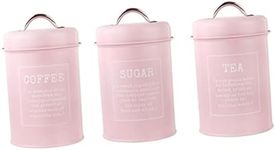 Prettyia 3pcs Kitchen Canister Set 1200ml Airtight Coffee Tea Sugar Storage Canisters Tins Countertop Organized - Pink